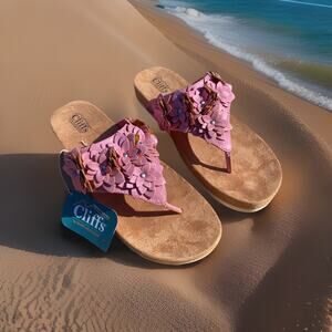 CLIFFS By White Mountain “Terris”Slide Pink Wedge Slip On Women’s 11 Flower NWT